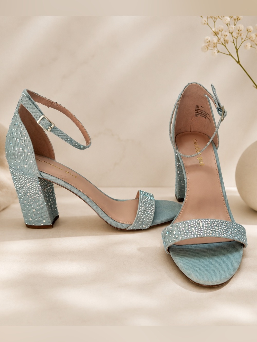 Madden Girl Beella Denim Rhinestone Block Heel Sandals - Size 10 - Steve Madden